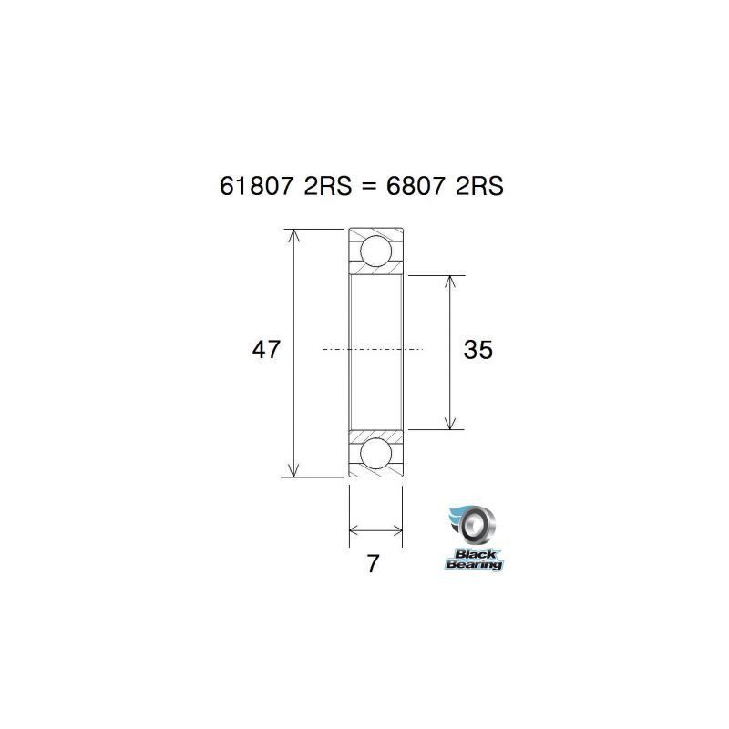 Roulement de moyeux BlackBearing B5 acier 61807-2RS