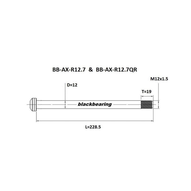 Axe de roue arrière BlackBearing 12 mm – 228,5 mm - M12x1,5 - 19 mm