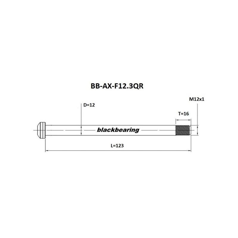 Axe de roue avant BlackBearing - 12 mm – 123 mm – M12x1 – 16 mm