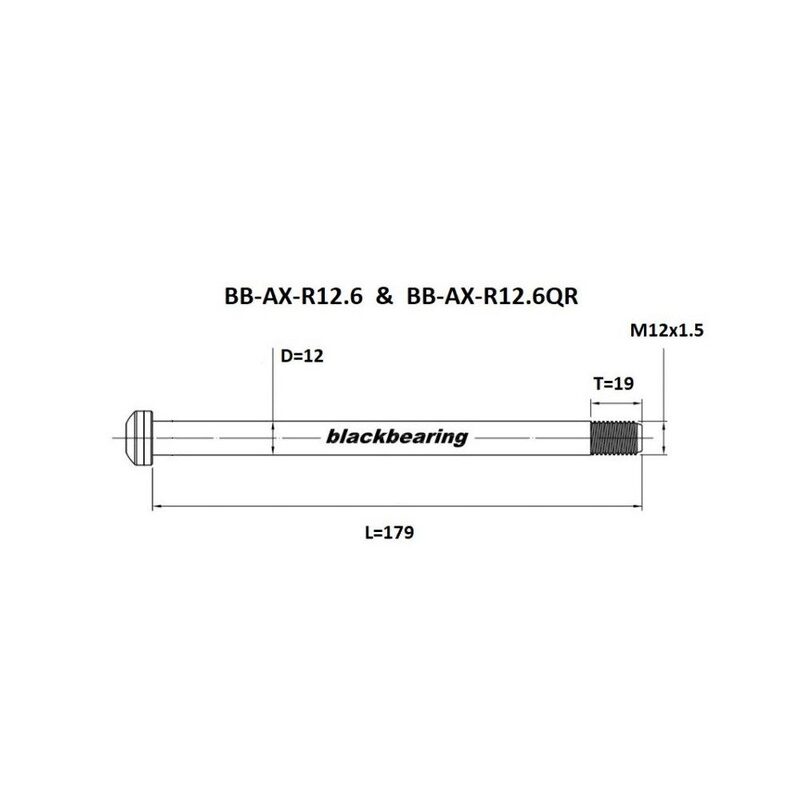Axe de roue arrière BlackBearing - 12 mm – 179 mm - M12x1,5 – 19 mm QR