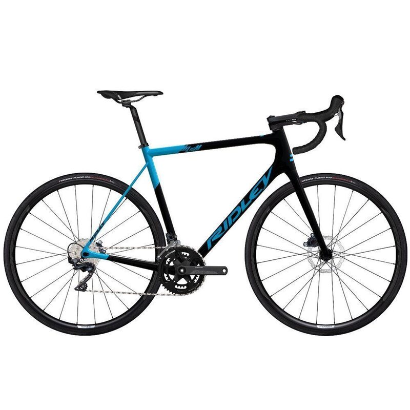 Vélo route Ridley Helium Disc Shimano Ultegra 11v Black Belgium Blue Sea Blue Metallic HED01Bs 2023